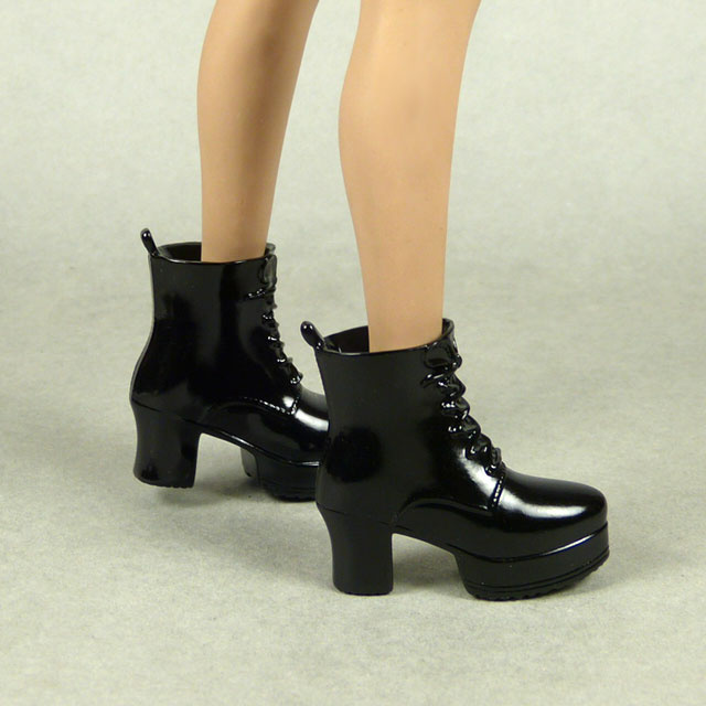 ZY Toys 1/6 Scale Female Glossy Black Motorcycle Heel Boots